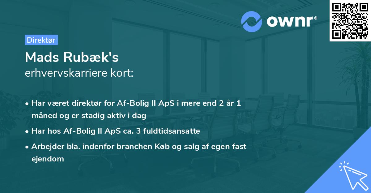 Mads Rubæk's erhvervskarriere kort