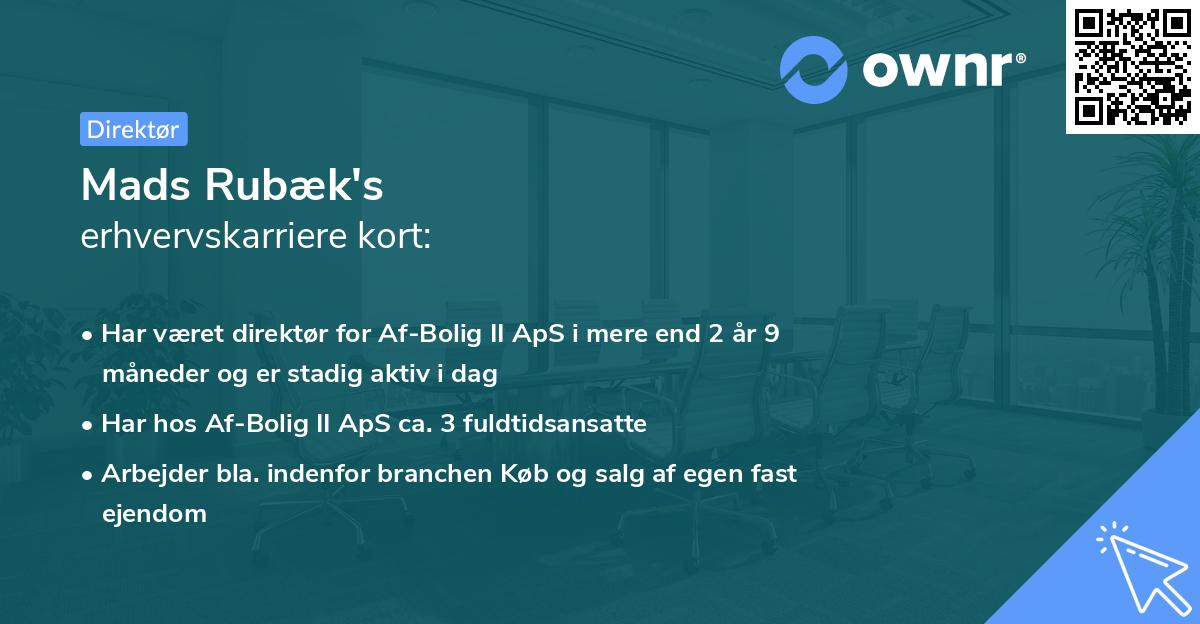Mads Rubæk's erhvervskarriere kort
