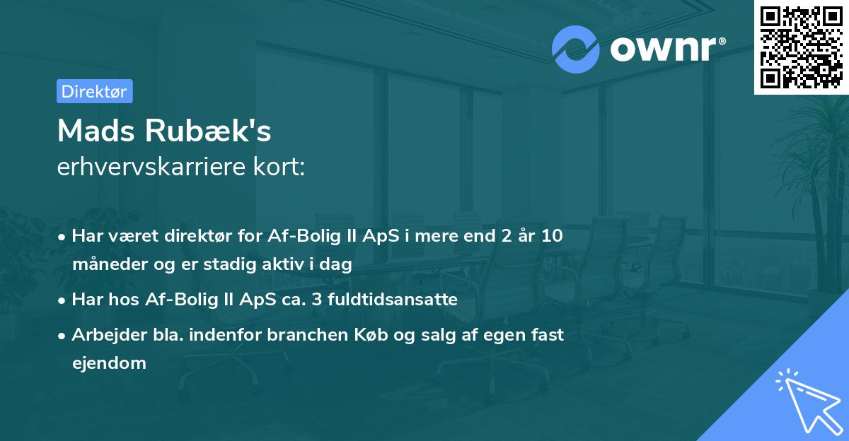 Mads Rubæk's erhvervskarriere kort
