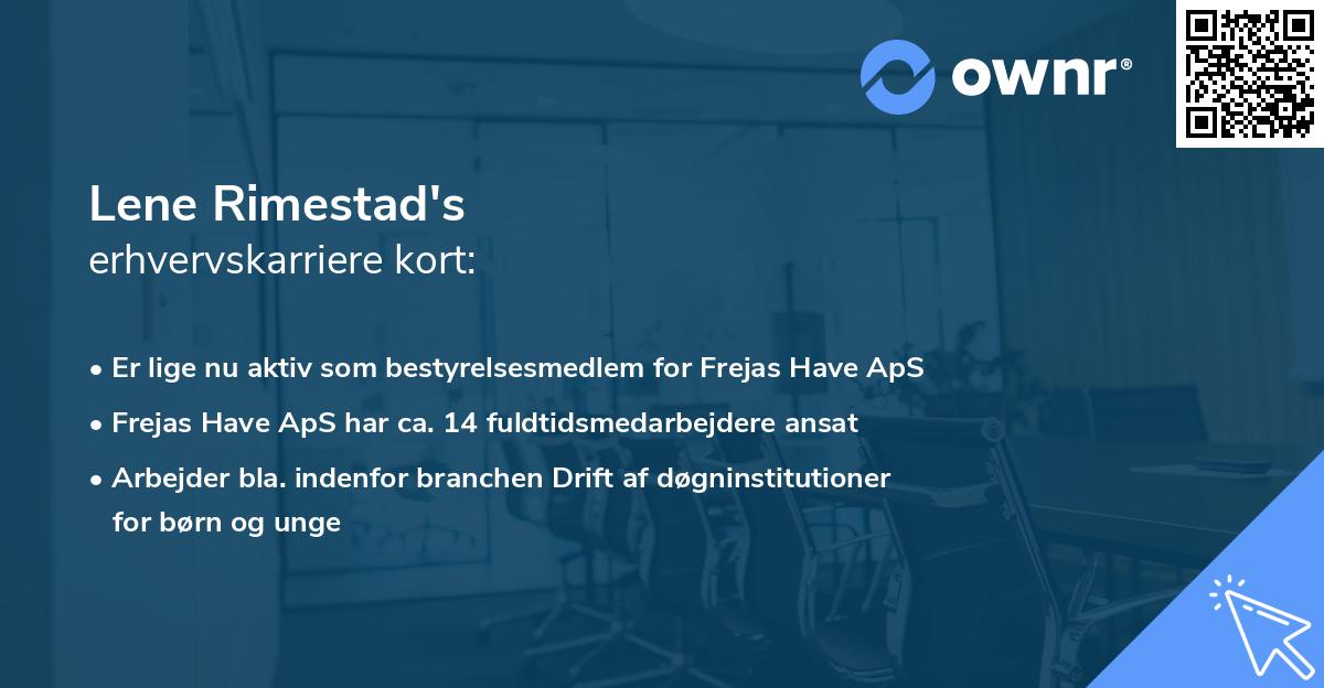 Lene Rimestad's erhvervskarriere kort