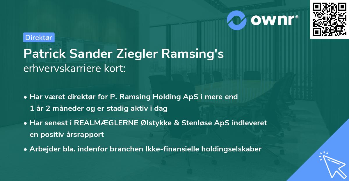 Patrick Sander Ziegler Ramsing's erhvervskarriere kort