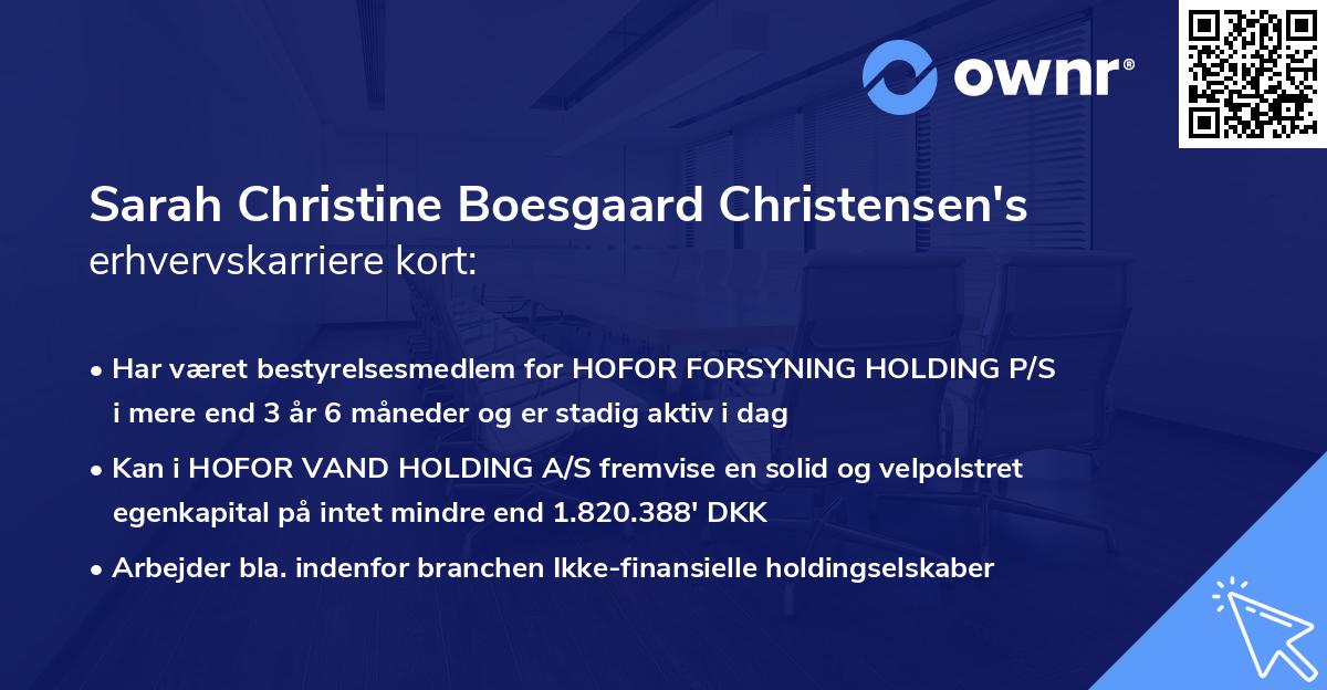 Sarah Christine Boesgaard Christensen's erhvervskarriere kort