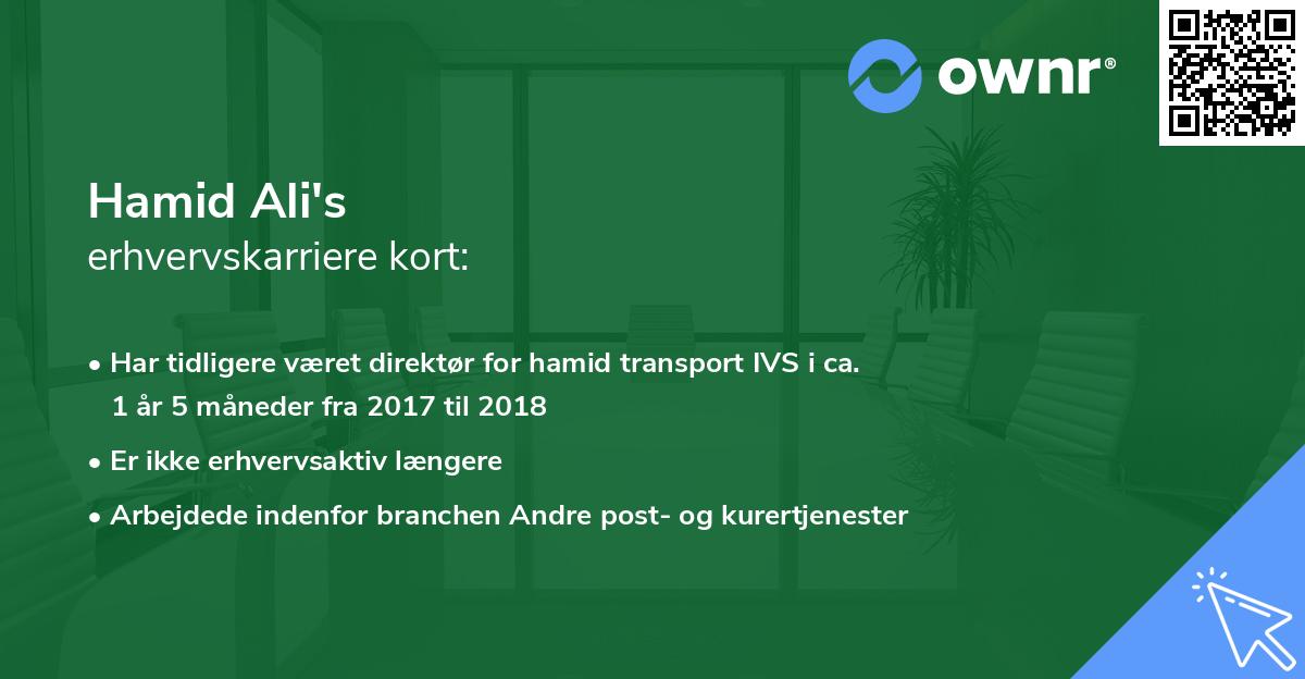 Hamid Ali's erhvervskarriere kort