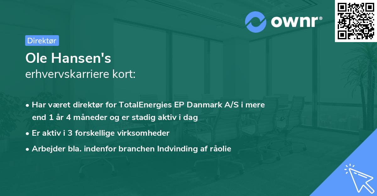 Ole Hansen's erhvervskarriere kort