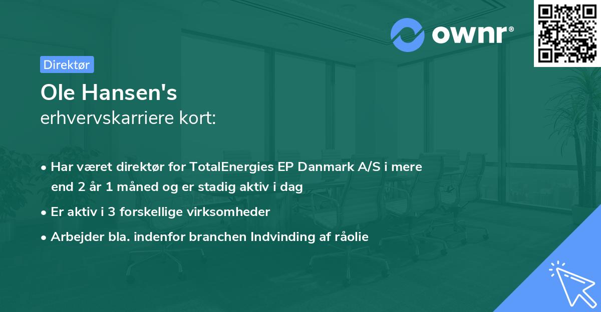 Ole Hansen's erhvervskarriere kort