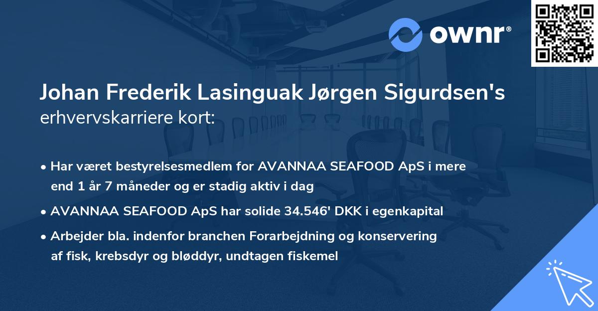 Johan Frederik Lasinguak Jørgen Sigurdsen's erhvervskarriere kort