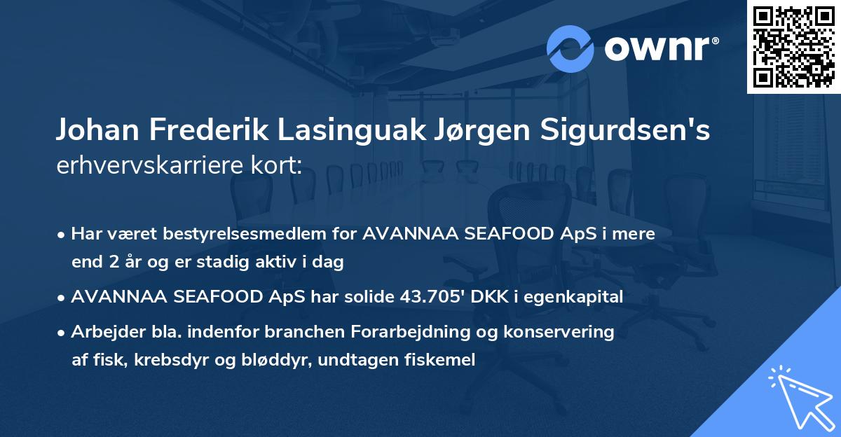 Johan Frederik Lasinguak Jørgen Sigurdsen's erhvervskarriere kort
