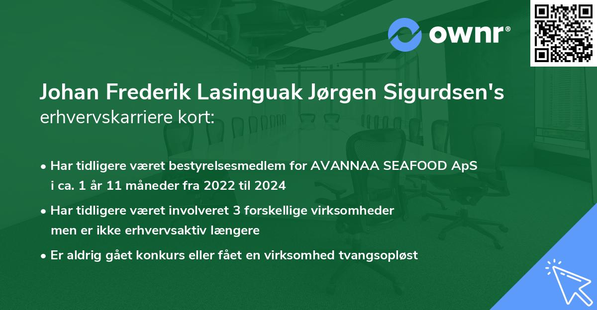 Johan Frederik Lasinguak Jørgen Sigurdsen's erhvervskarriere kort