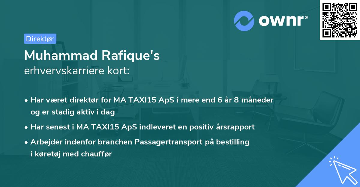 Muhammad Rafique's erhvervskarriere kort