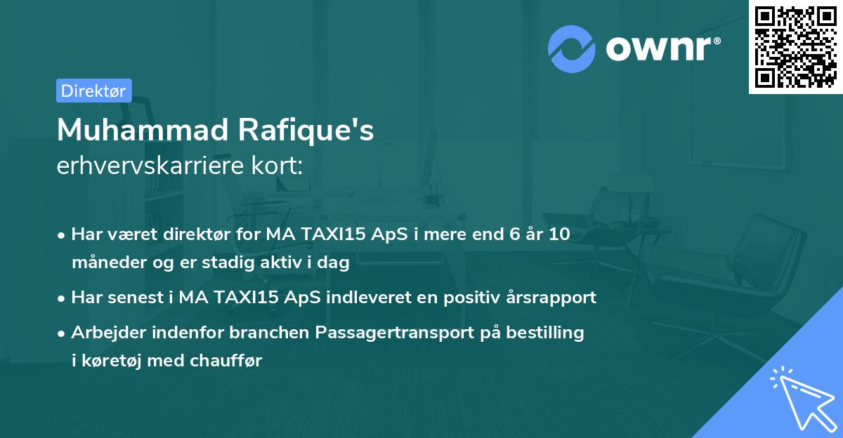 Muhammad Rafique's erhvervskarriere kort