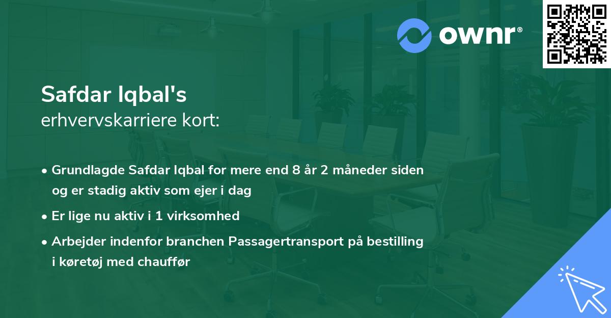 Safdar Iqbal's erhvervskarriere kort