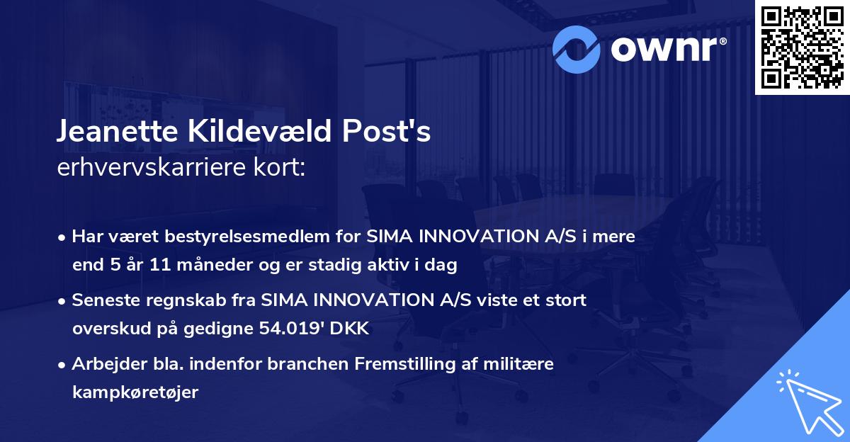 Jeanette Kildevæld Post's erhvervskarriere kort