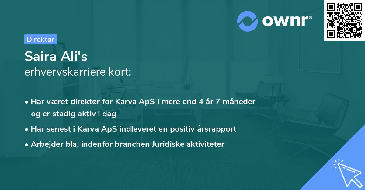 Saira Ali's erhvervskarriere kort