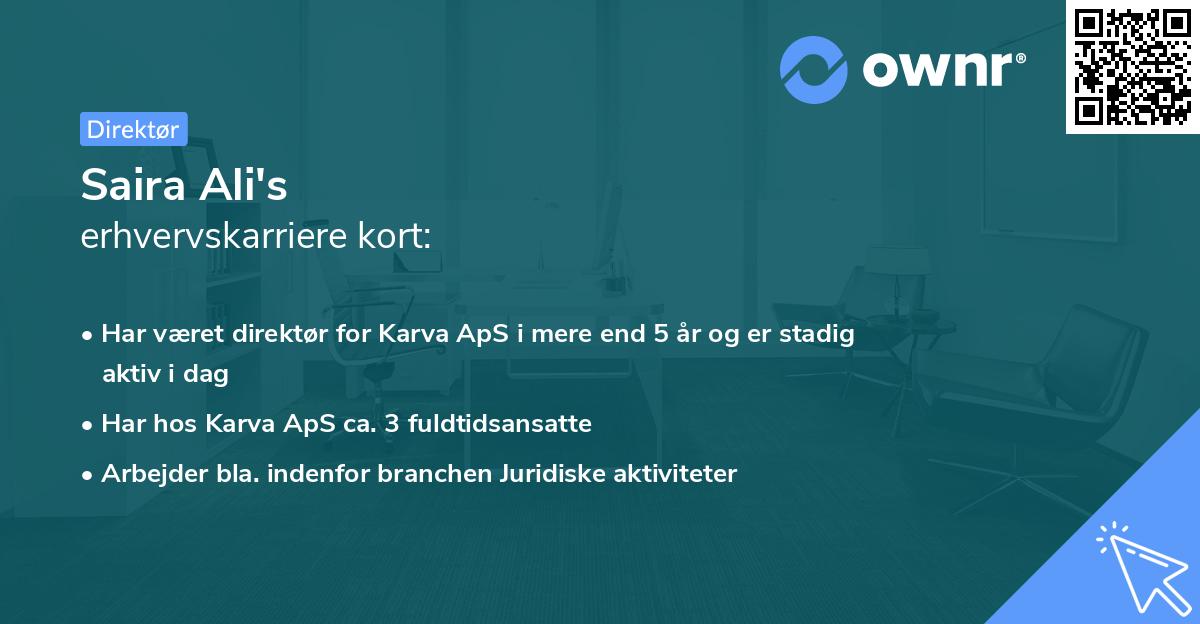 Saira Ali's erhvervskarriere kort