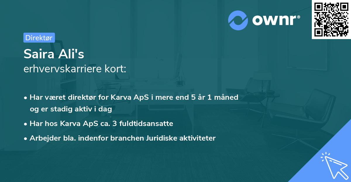 Saira Ali's erhvervskarriere kort
