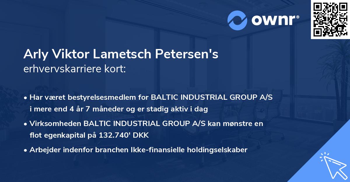 Arly Viktor Lametsch Petersen's erhvervskarriere kort