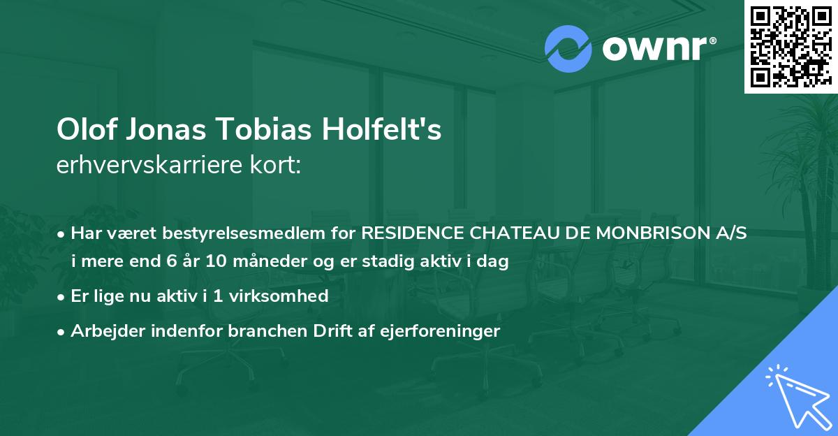 Olof Jonas Tobias Holfelt's erhvervskarriere kort