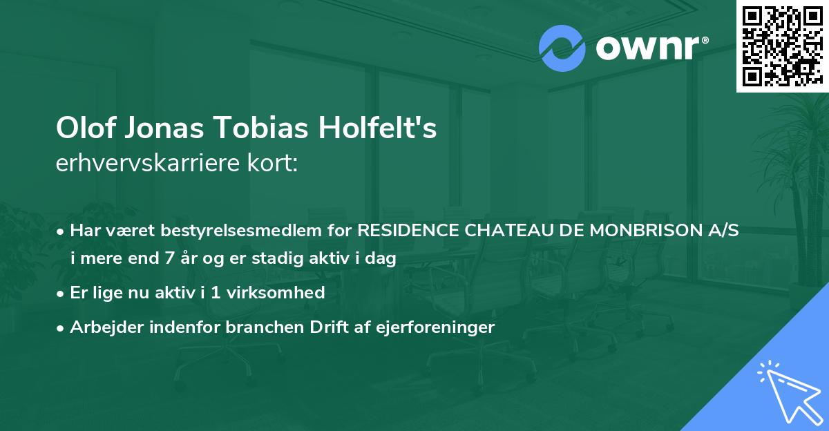 Olof Jonas Tobias Holfelt's erhvervskarriere kort