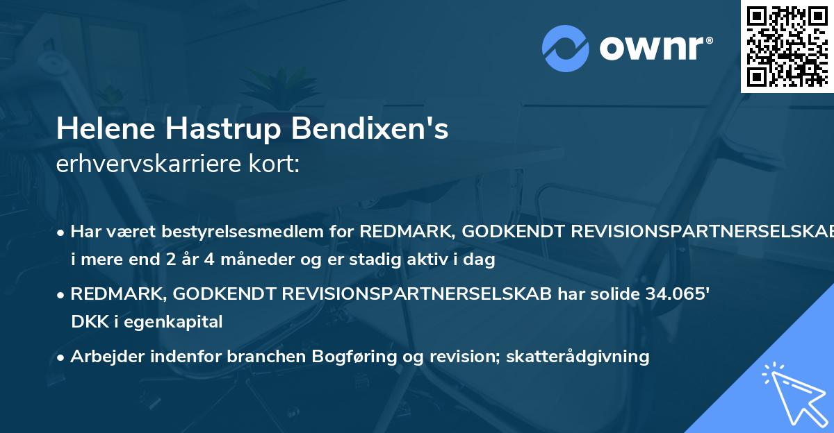 Helene Hastrup Bendixen's erhvervskarriere kort
