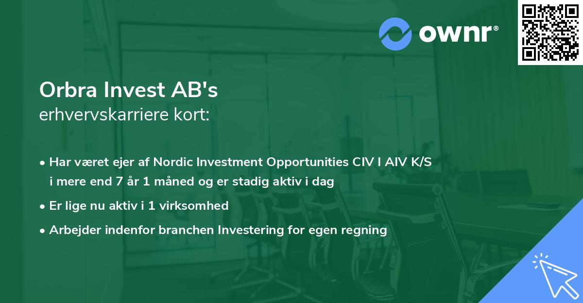 Orbra Invest AB's erhvervskarriere kort