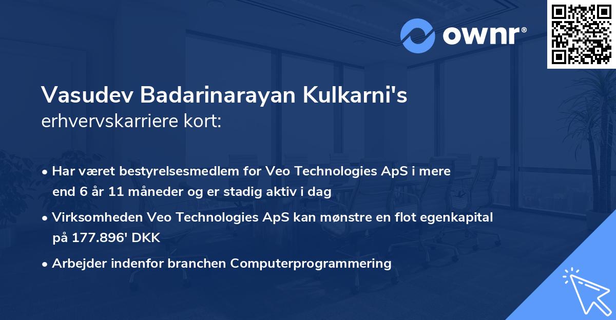 Vasudev Badarinarayan Kulkarni's erhvervskarriere kort