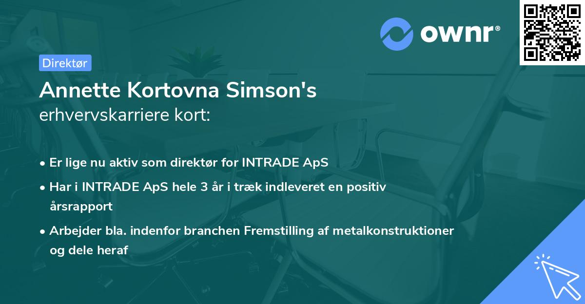 Annette Kortovna Simson's erhvervskarriere kort