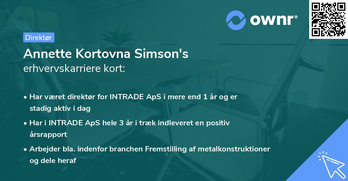 Annette Kortovna Simson's erhvervskarriere kort