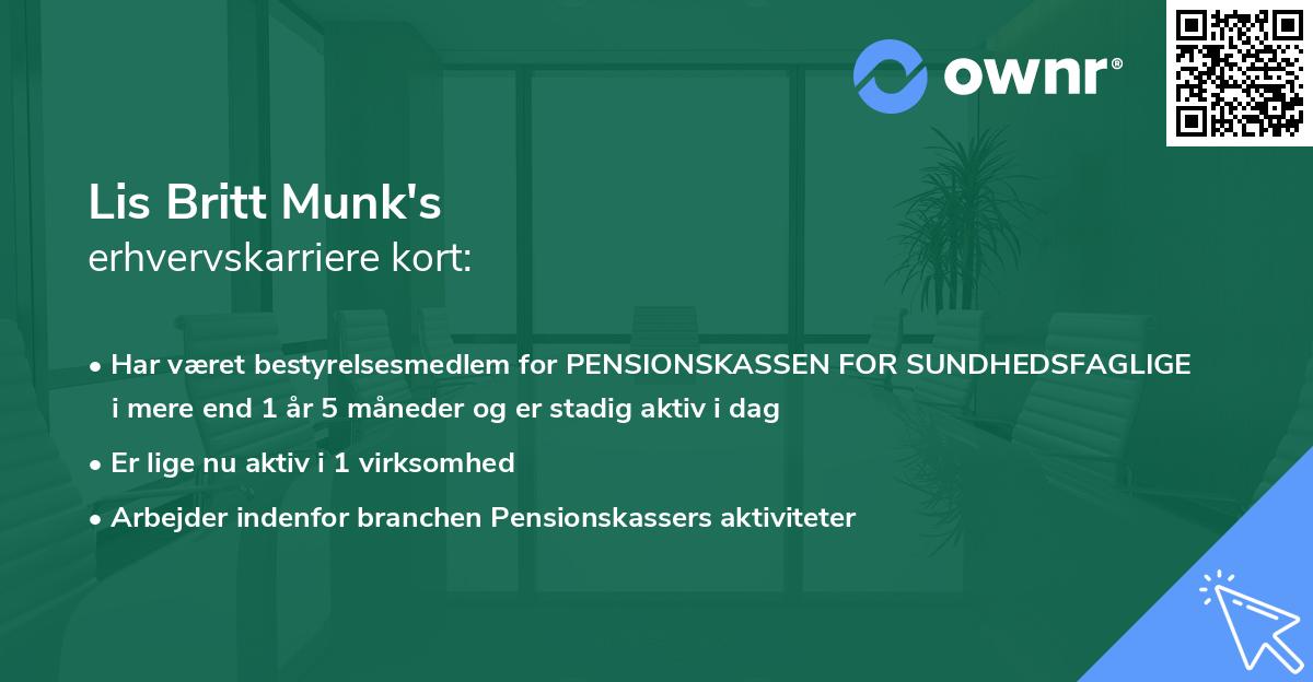 Lis Britt Munk's erhvervskarriere kort
