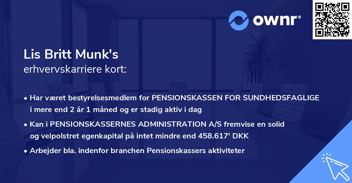 Lis Britt Munk's erhvervskarriere kort