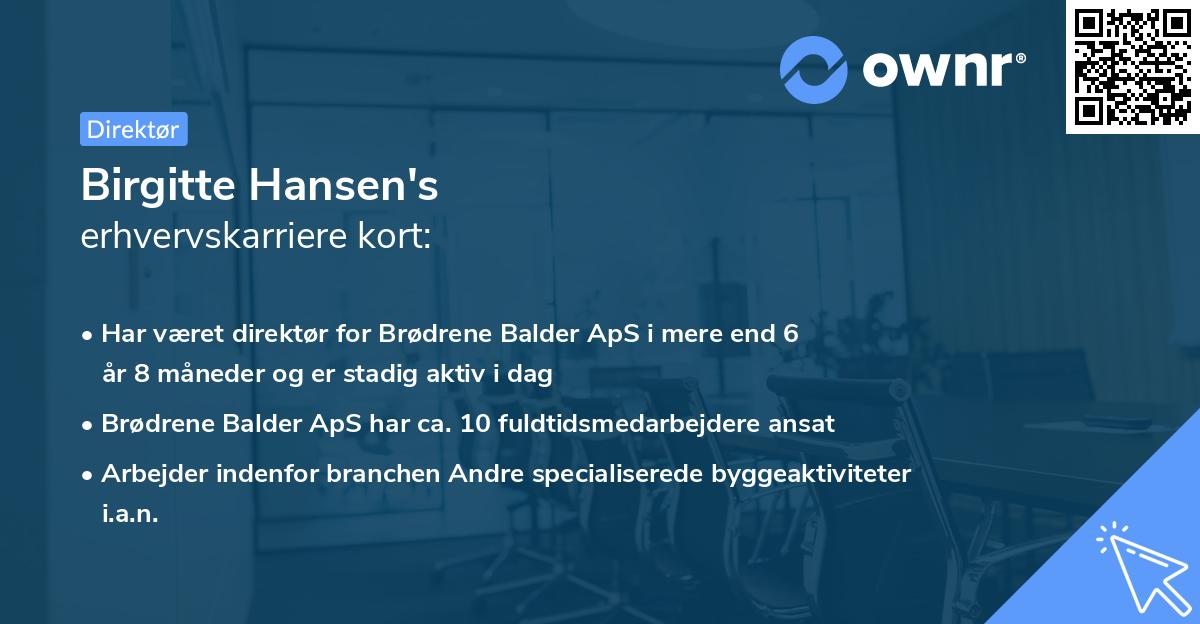 Birgitte Hansen's erhvervskarriere kort