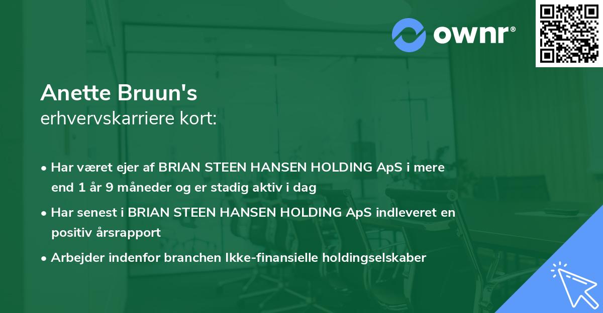 Anette Bruun's erhvervskarriere kort