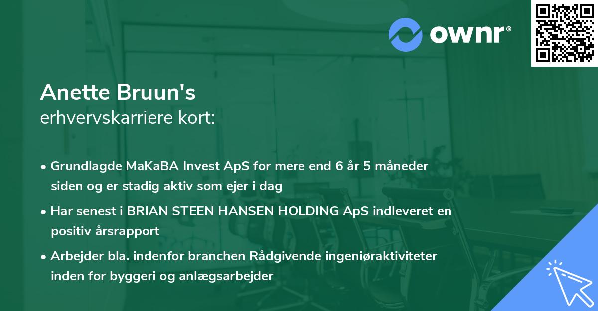 Anette Bruun's erhvervskarriere kort