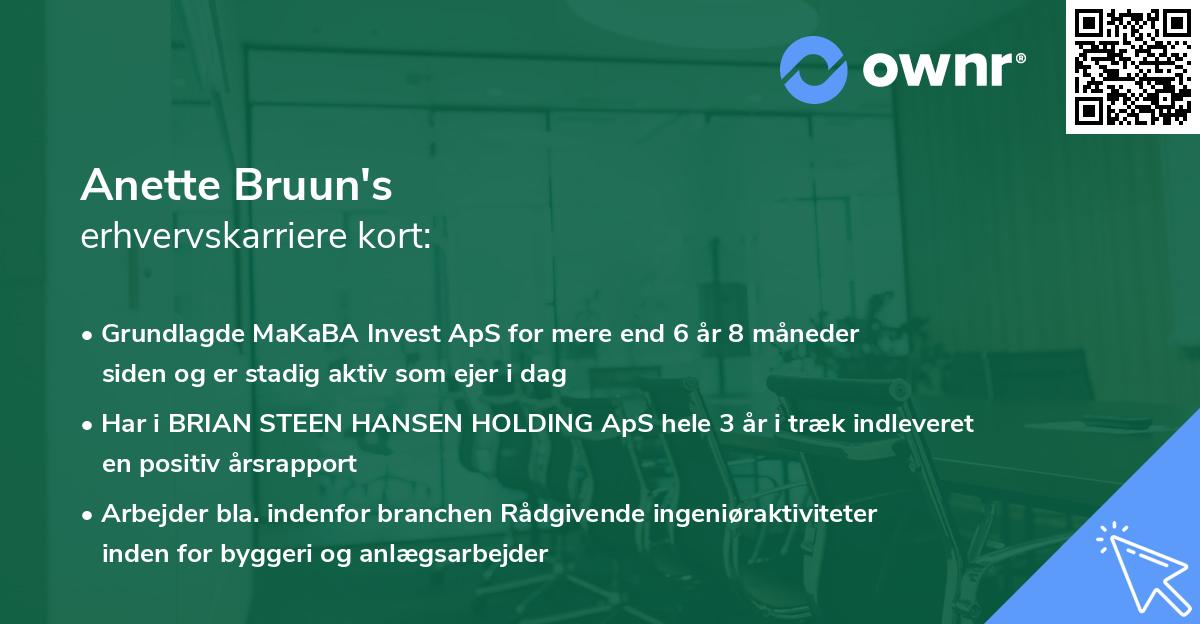 Anette Bruun's erhvervskarriere kort