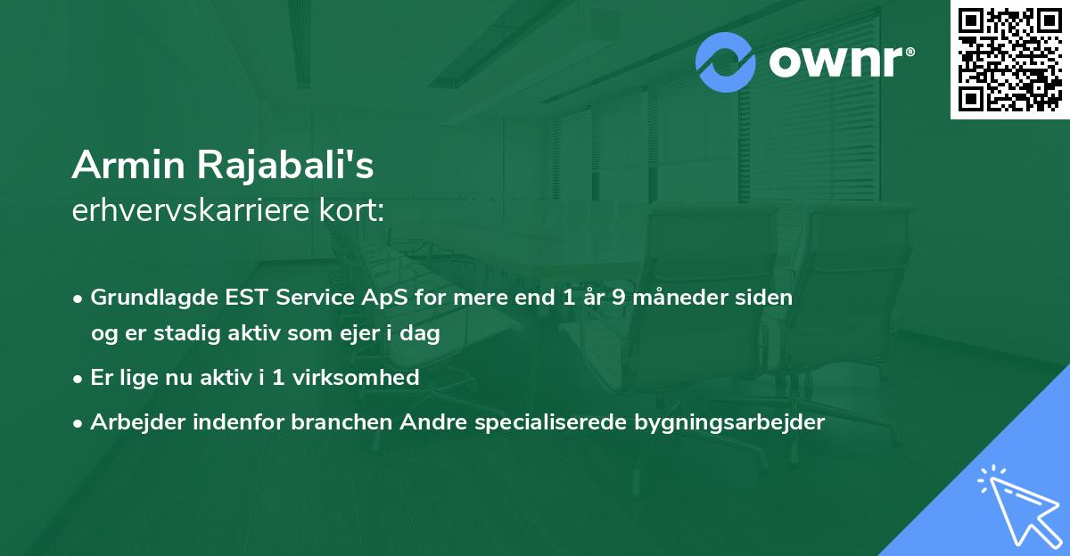 Armin Rajabali's erhvervskarriere kort