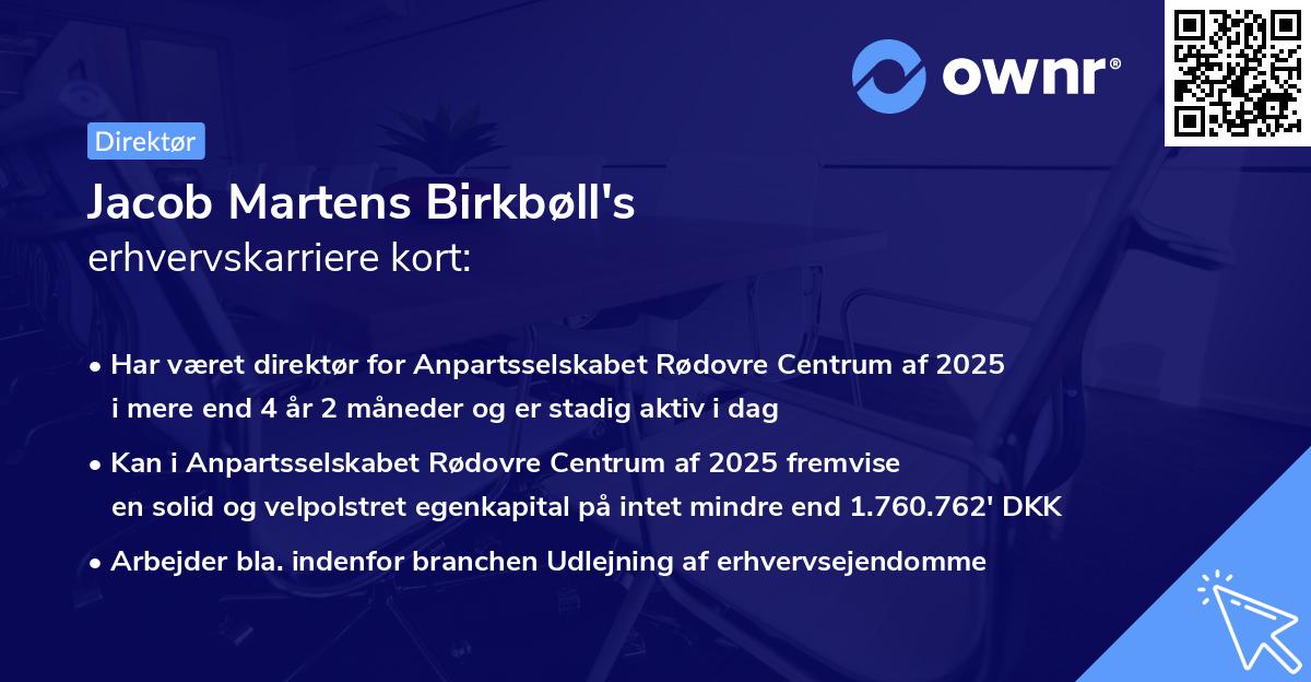 Jacob Martens Birkbøll's erhvervskarriere kort