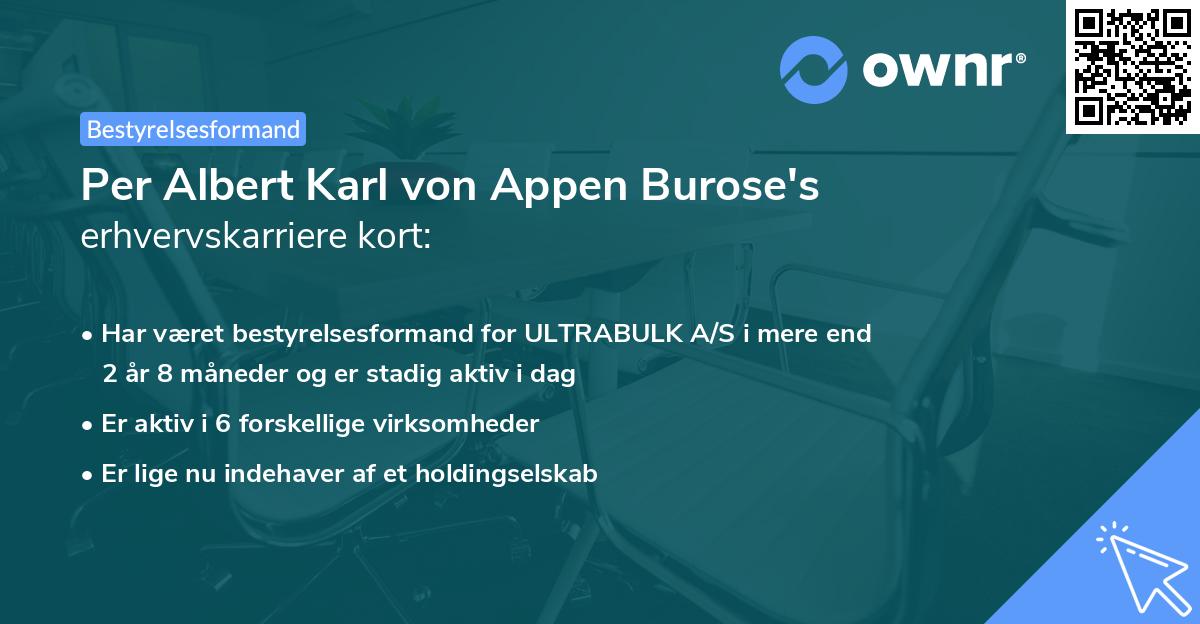 Per Albert Karl von Appen Burose's erhvervskarriere kort