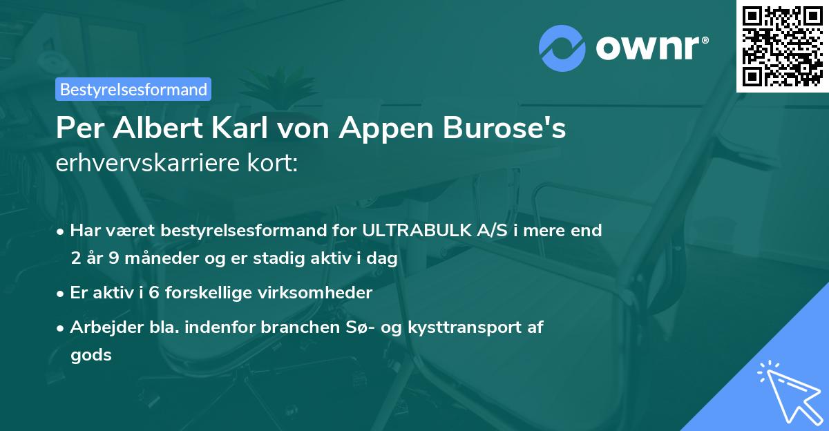 Per Albert Karl von Appen Burose's erhvervskarriere kort