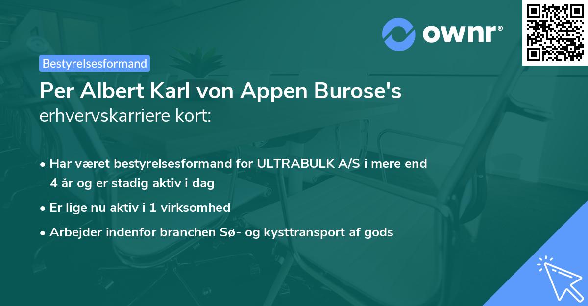Per Albert Karl von Appen Burose's erhvervskarriere kort