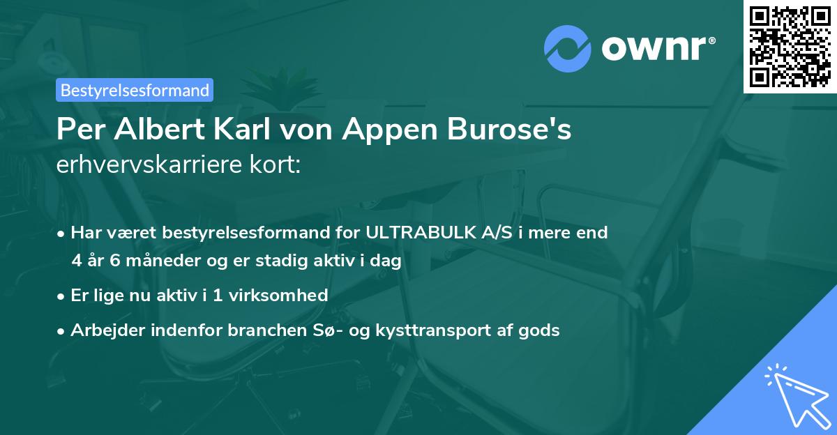 Per Albert Karl von Appen Burose's erhvervskarriere kort