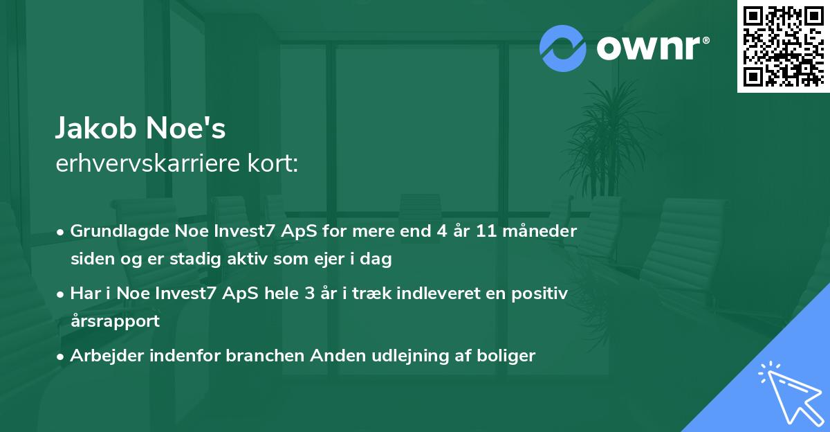 Jakob Noe's erhvervskarriere kort