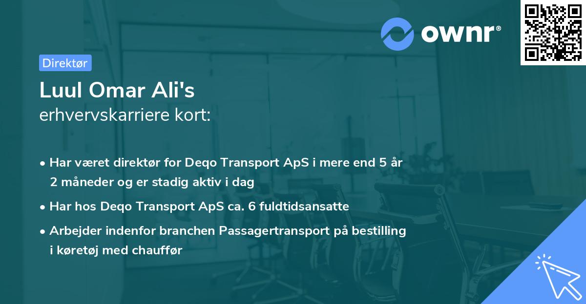 Luul Omar Ali's erhvervskarriere kort