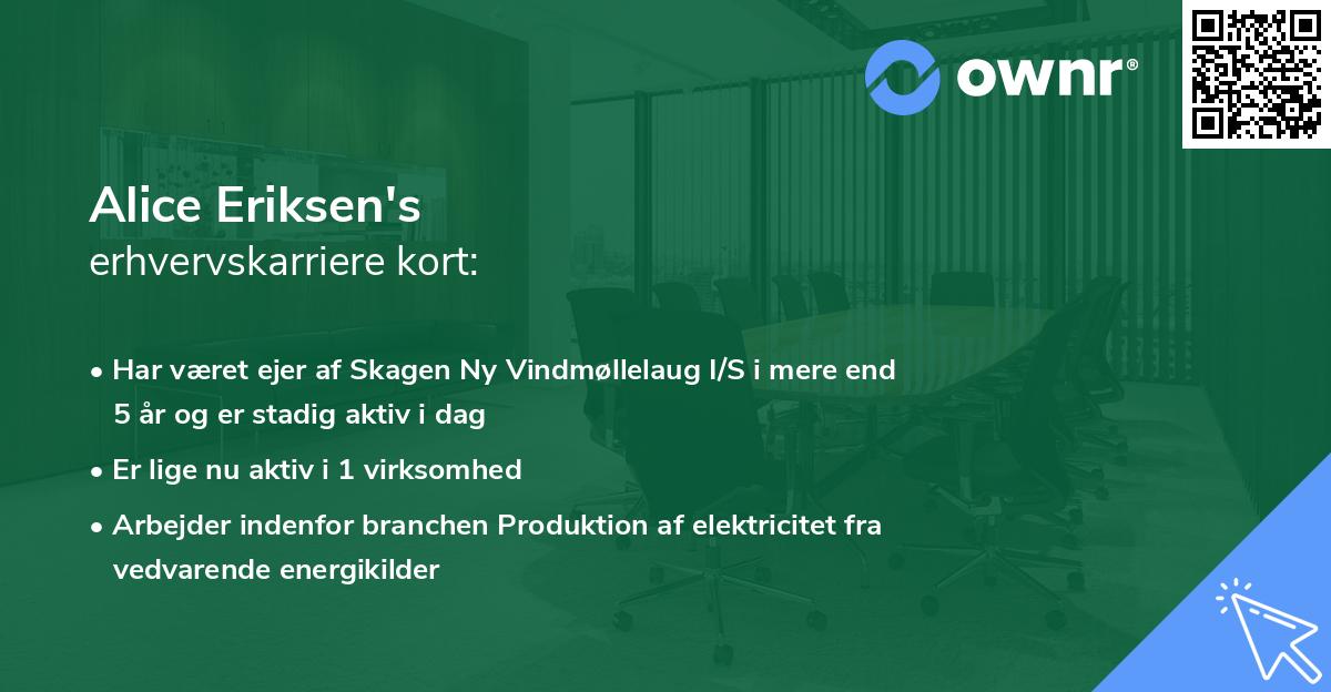 Alice Eriksen's erhvervskarriere kort