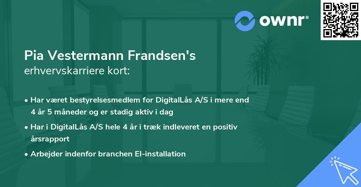 Pia Vestermann Frandsen's erhvervskarriere kort