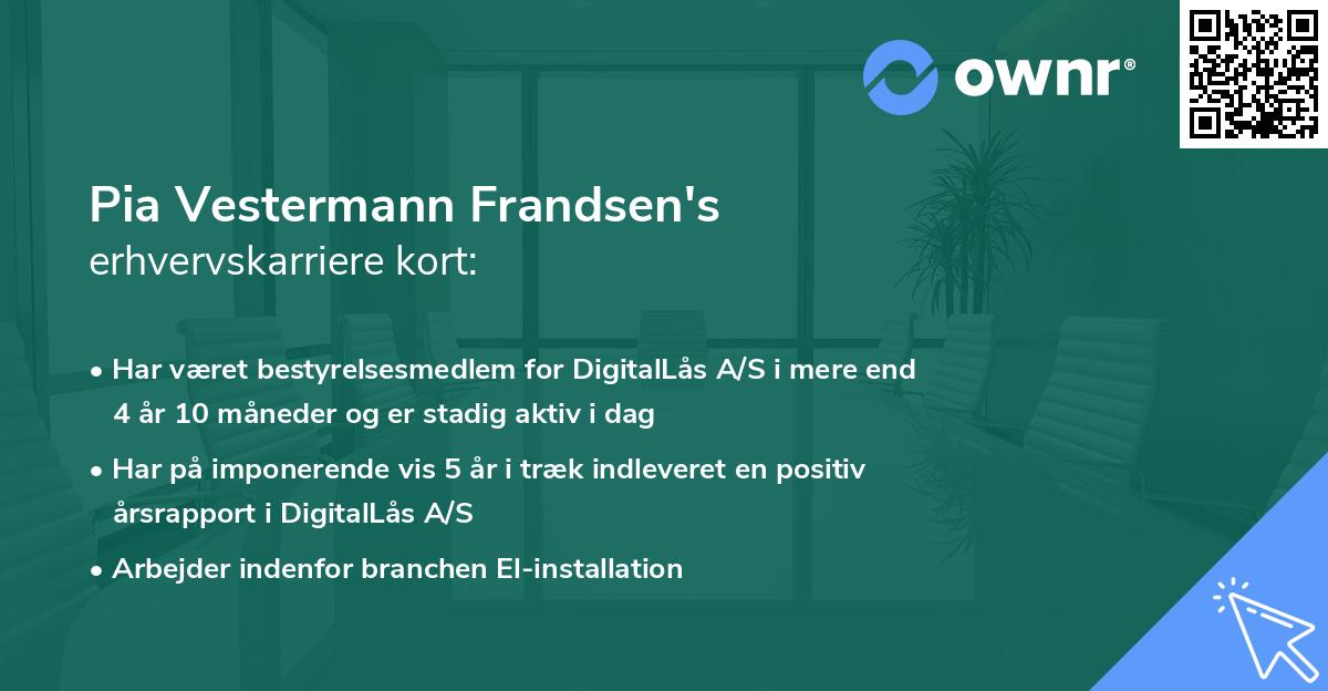 Pia Vestermann Frandsen's erhvervskarriere kort