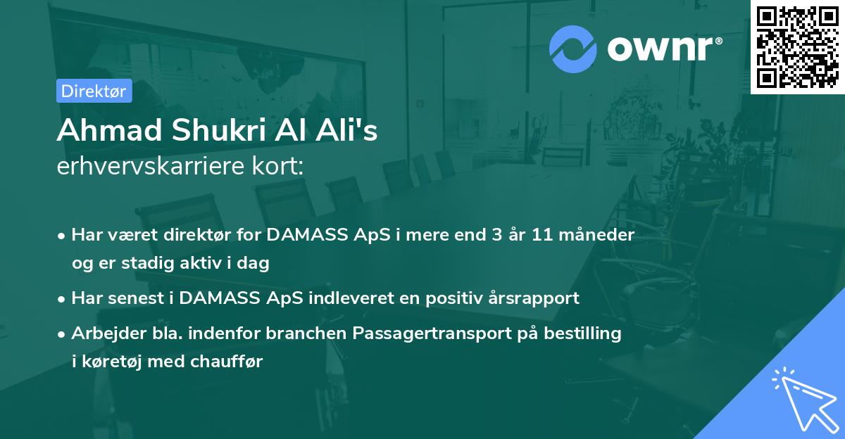Ahmad Shukri Al Ali's erhvervskarriere kort
