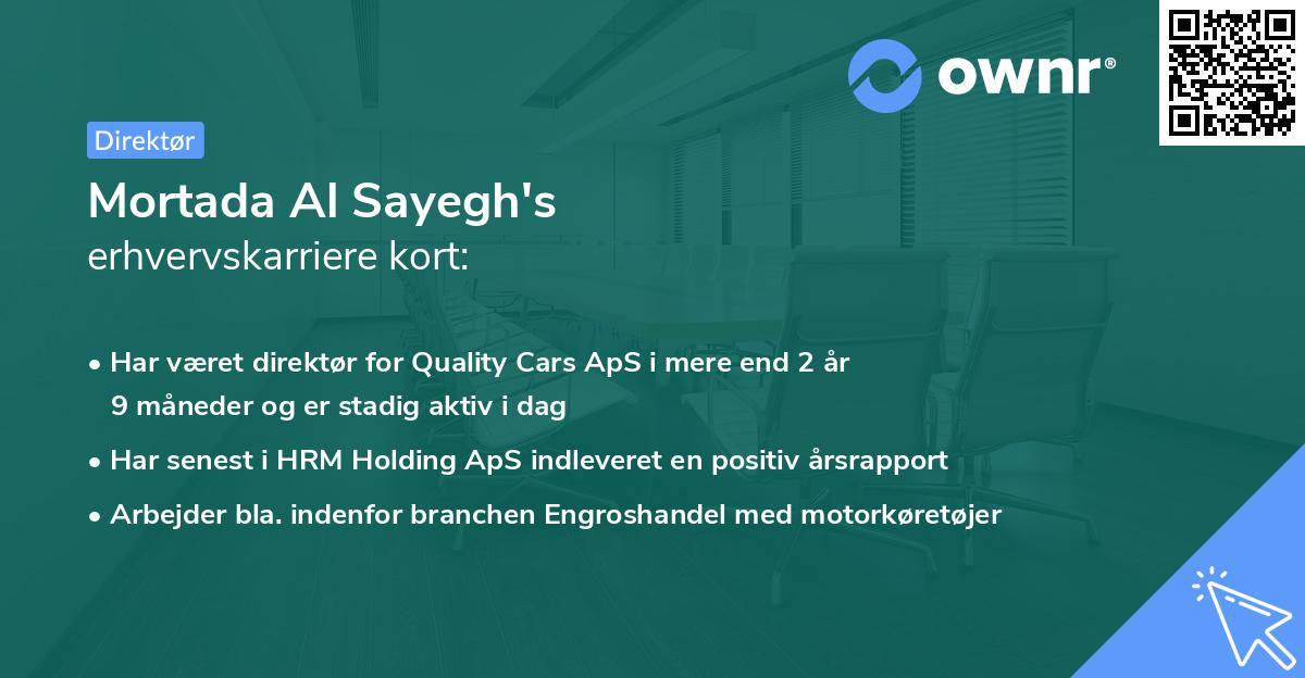 Mortada Al Sayegh's erhvervskarriere kort