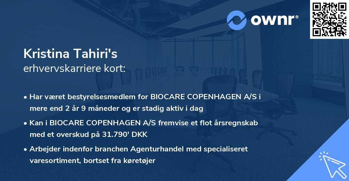 Kristina Tahiri's erhvervskarriere kort