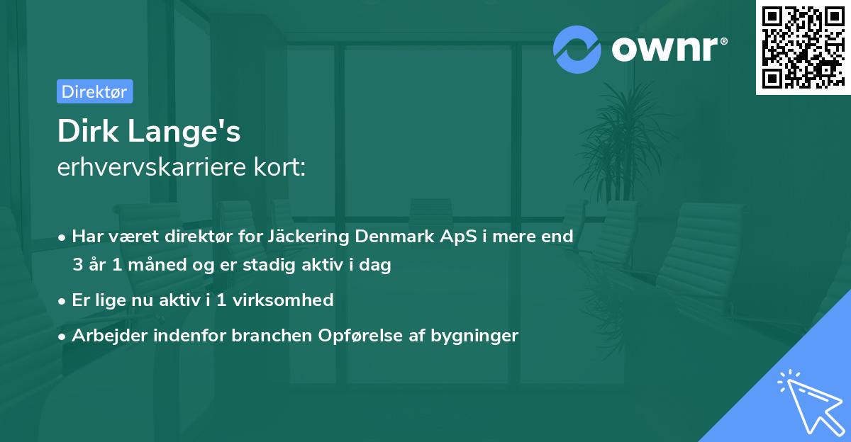 Dirk Lange's erhvervskarriere kort
