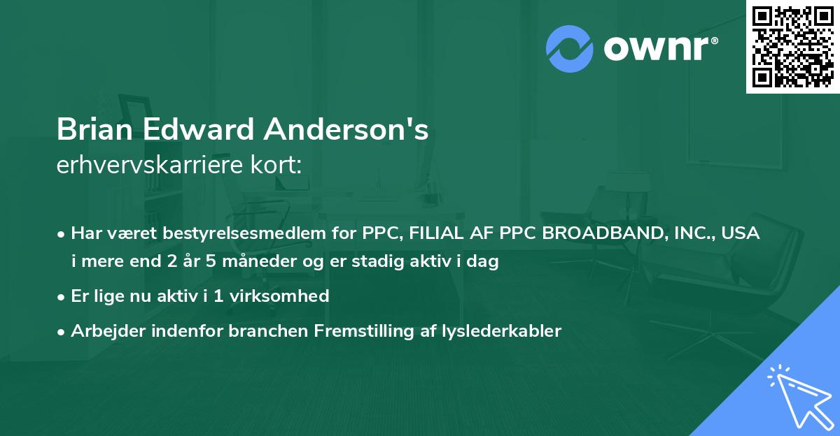 Brian Edward Anderson's erhvervskarriere kort