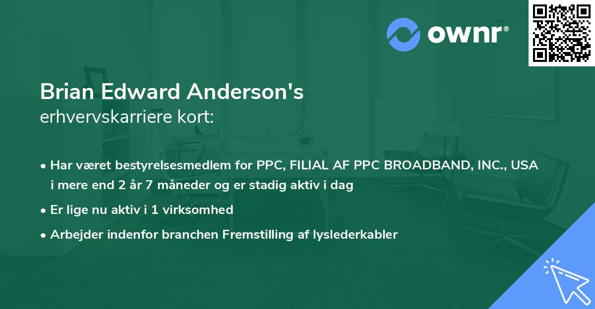 Brian Edward Anderson's erhvervskarriere kort